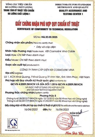 Giấy chứng nhận, giải thưởng - Chi Nhánh Phú Thọ - Công Ty TNHH Cáp Điện KBI Cosmolink Vina